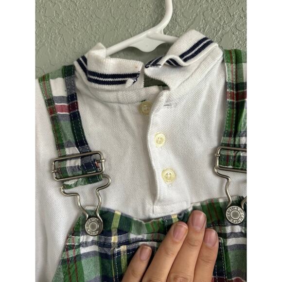 Carters 12 month boy Overall Shorts Shortall Outfit Polo Shirt Vintage Plaid - Picture 4 of 7